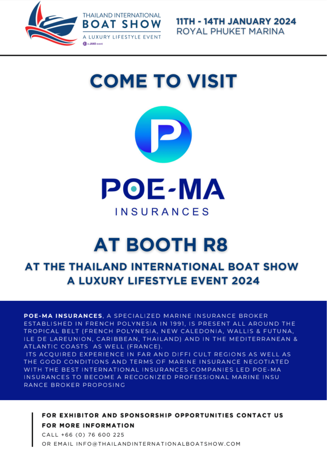Come to visit POE-MA INSURANCES Booth R8 at The Thailand International Boat Show A Luxury Lifestyle Event 2024
